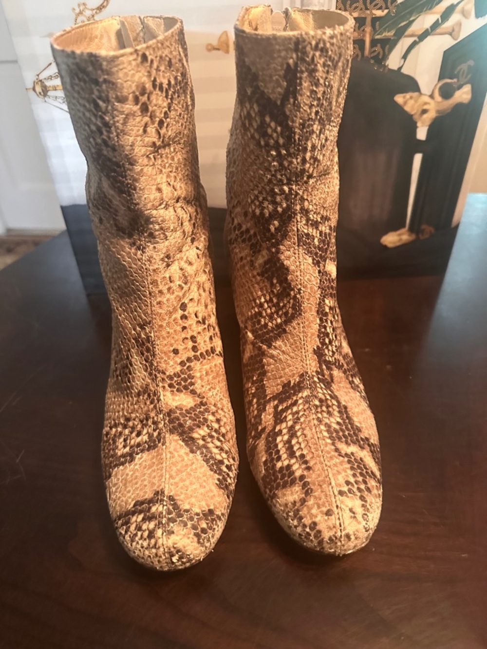 Free People Tan and Brown Snakeskin Ankle Boots